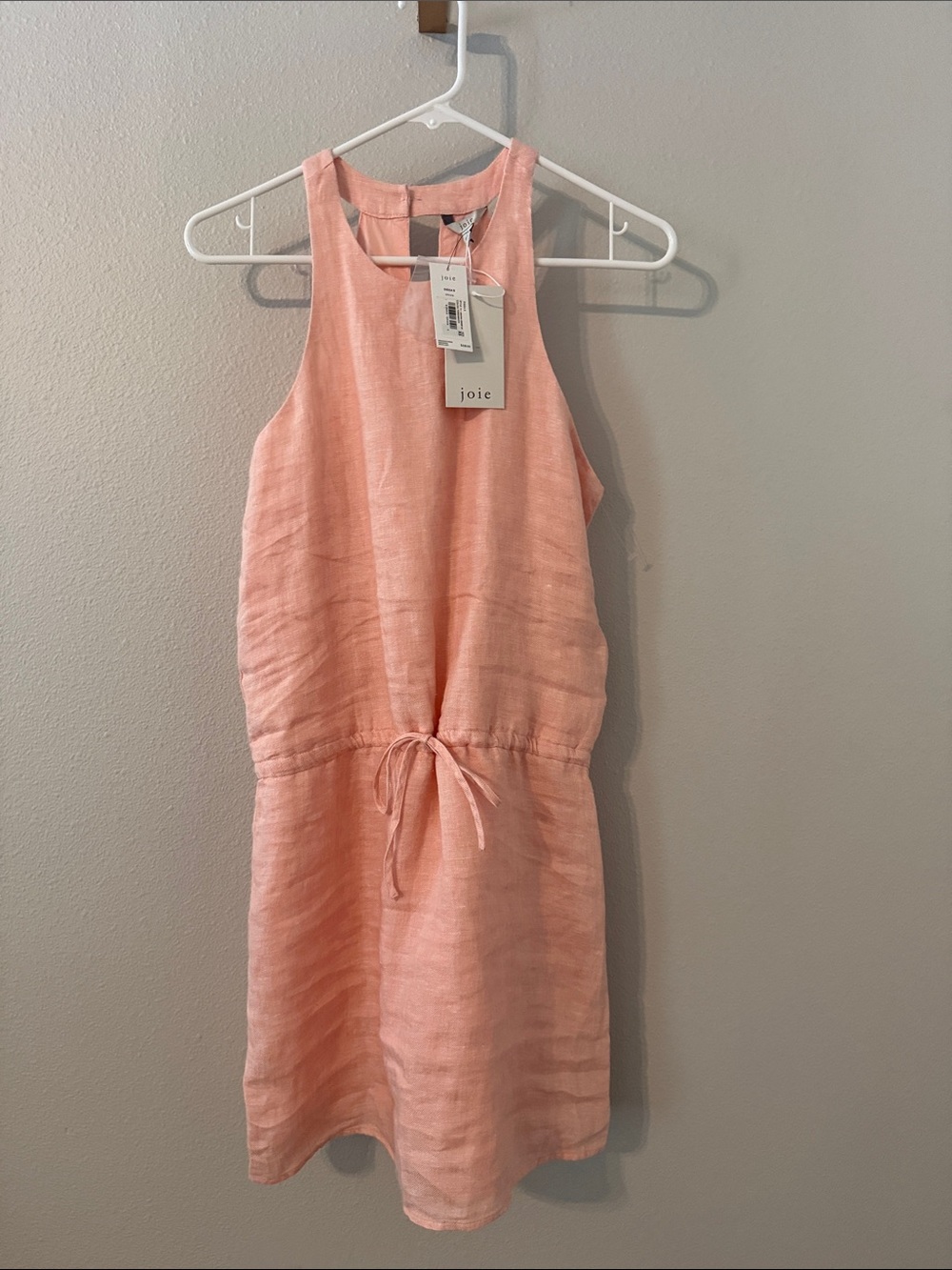 Joie Peach-Pink Linen Halter Drawstring Dress